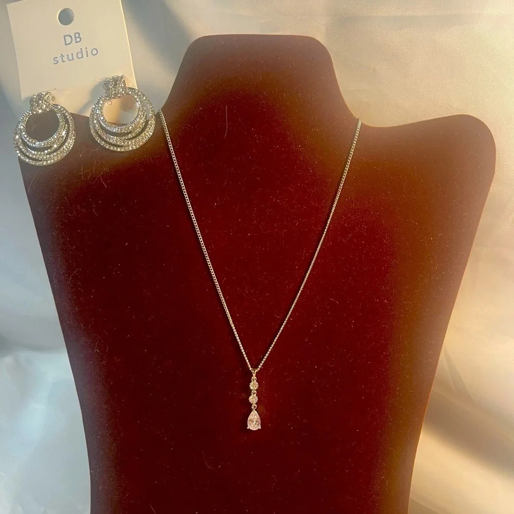 DB Studio cubic zirconia earrings and pendant necklace set
